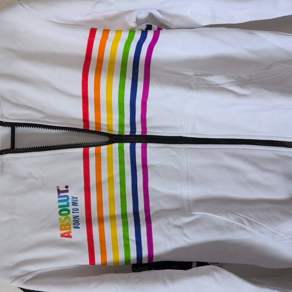 Absolut Vodka branded White Rainbow Zip-Up Jacket with Black Neck and Cuffs - Picture 3 of 5